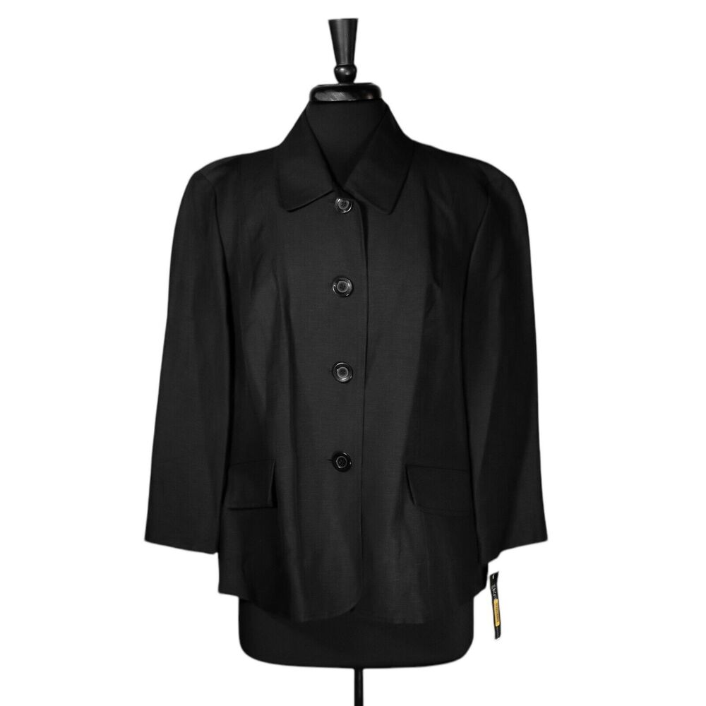 Kasper Women's Blazer Black Linen Lined Career Work Office Suit Jacket 18W NWT